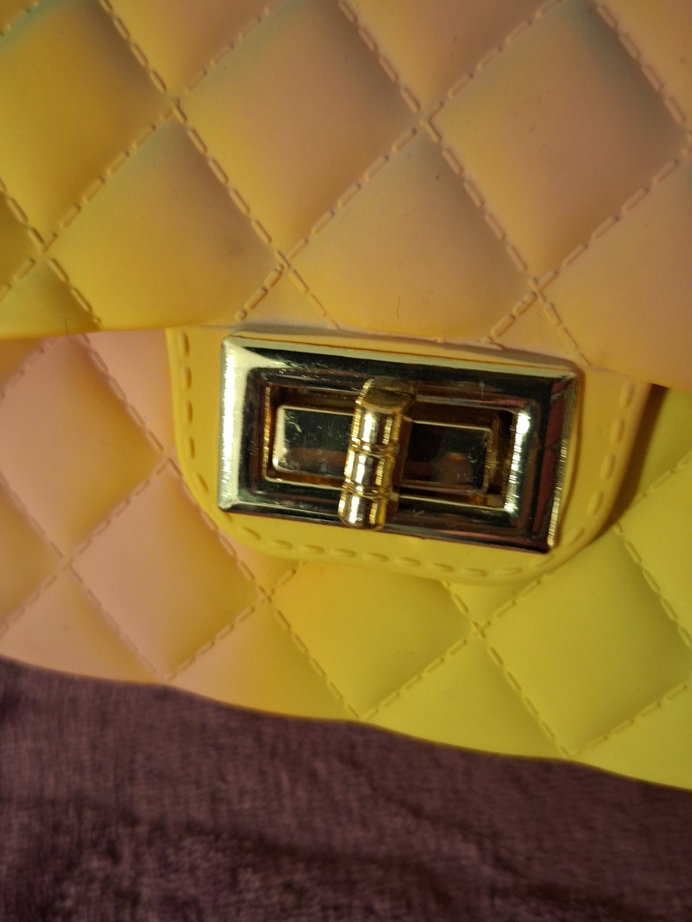 Gradient Yellow Quilted Crossbody Bag with Gold Chain (7 × 4.5 By 2.5) - Picture 6 of 6